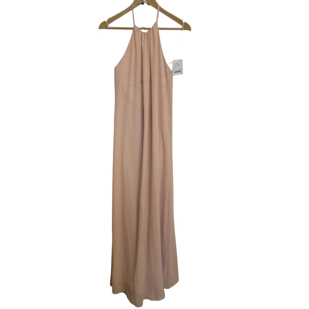 🆕️ Nouvelle Amsale Chiffon Halter Bridesmaid Dress in Sand - Picture 2 of 9